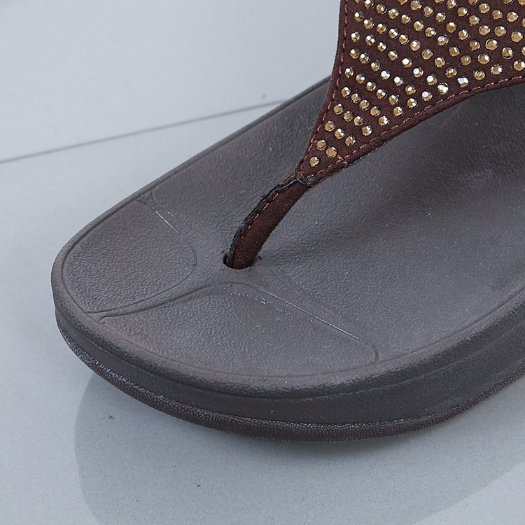 Summer Rhine-drill Flip-flops Slippers Women Medium Heels Sandals Non-slip Wedges Flip Flops