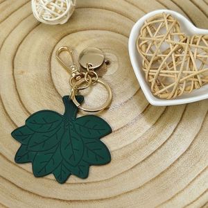Lucky Light Keychain PU Leather Grapefruit <b>Leaf</b> Charm with Golden Hardware Cute Durable Pendant for Bags - Product Image 4