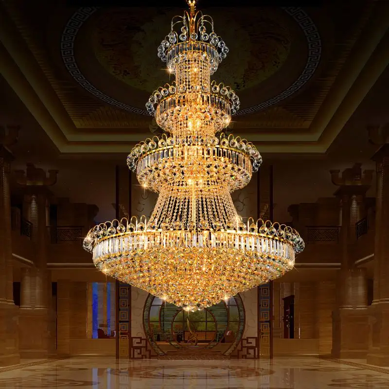 Tasarımcı lobi sanat oturma odası iç fuaye özel altın düğün otel lüks düğün Modern kristal avize