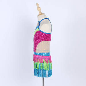 Body da ballo con paillettes colorate e brillanti, grazioso costume da ballo <span class=keywords><strong>latino</strong></span> per ragazza, con 3 strati di nappe, per performance sul palco, abbigliamento da ballo jazz - Product Image 3