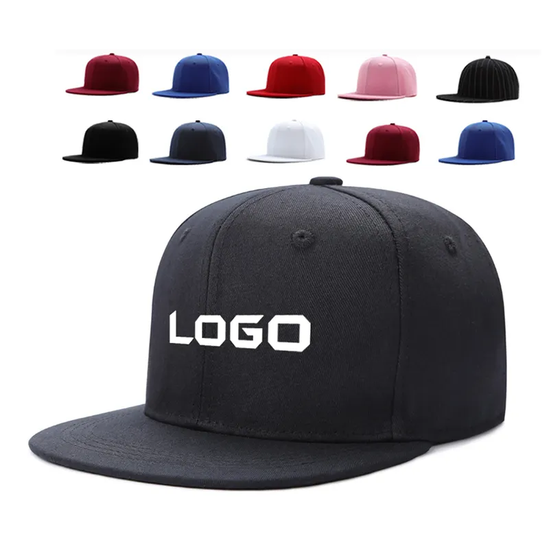 Wholesales custom logo cotton 5 panel flat brim plain snapback hip hop hat for women and men