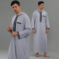 Thobe Thawb Classique Islamique Arabe Premium pour Hommes, Respirant Toutes Saisons, Brodé Marocain, Vente en Gros