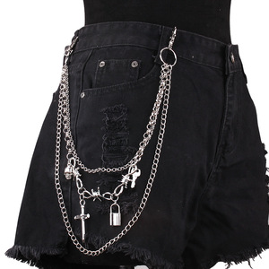 yueli <b>Cross</b> Multi Layer Body <b>Chain</b> Zinc Alloy Punk Hip Hop Waist <b>Chain</b> For <b>Men</b> Women Daily Wear - Product Image 3