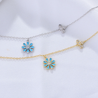 Nueva Tobillera Personalizada de Plata de Ley 925 con Cuentas de Flores Esmaltadas, Estilo Playa, Color Azul Claro