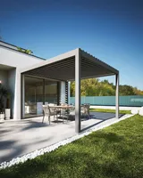 Pergola de jardin motorisée moderne en aluminium, éco-responsable, avec revêtement poudré, imperméable, toit à lames orientables pour patio et jardin