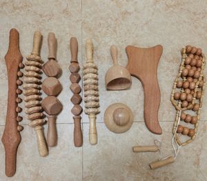 9 em 1 Wood Therapy Kit Massager de madeira Rolo Gua Sha <span class=keywords><strong>Roller</strong></span> para Muscle Pain Relief Body Sculpting Ferramentas - Product Image 5