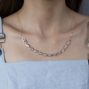 สร้อยคอเพชรทรงมาร์คีส์ทองคำขาว 14K รุ่น MSN-834 เพชรเพาะเลี้ยงสำหรับใส่ทุกวัน - Product Image 5