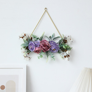 Iron Ring <b>Bouquet</b> <b>Artificial</b> Flower Wall Decoration Rose Eucalyptus Plastic Silk Flowers Wedding Home Decor - Product Image 2
