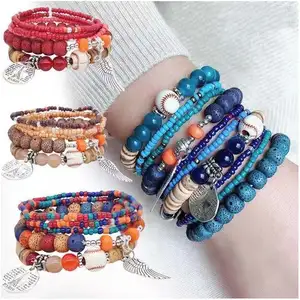 Miyouke pulseira de plástico com cabo de pedra natural, bracelete indiano com tigre, diamante, boêmio, pulseira elástica
