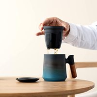 Tasses en poterie réactive, tasse à thé à poignée en bois de voyage, service à thé en céramique chinoise avec infuseur et couvercle