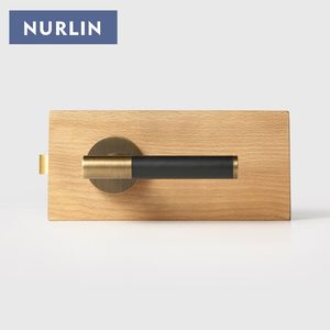 Nurlin cuero Real latón puerta habitación palanca manija conjunto mortaja pasaje privacidad <span class=keywords><strong>Thumble</strong></span> Turn Deadbol maniquí latón antiguo bronce - Product Image 1