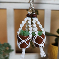 Boucles d'oreilles personnalisées en macramé pour plantes, mini-pot de succulente en macramé, breloque suspendue, bijoux fantaisie faits main style bohème
