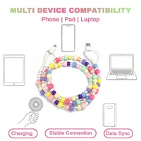 Kabel Data USB C 4 in 1 Berwarna Cerah dengan Manik-Manik, Hadiah Menarik, Aksesoris Elektronik