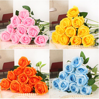 Bouquet de roses artificielles en soie multicolores à tige unique, fleurs réalistes pour décoration florale de mariage, maison ou cadeau