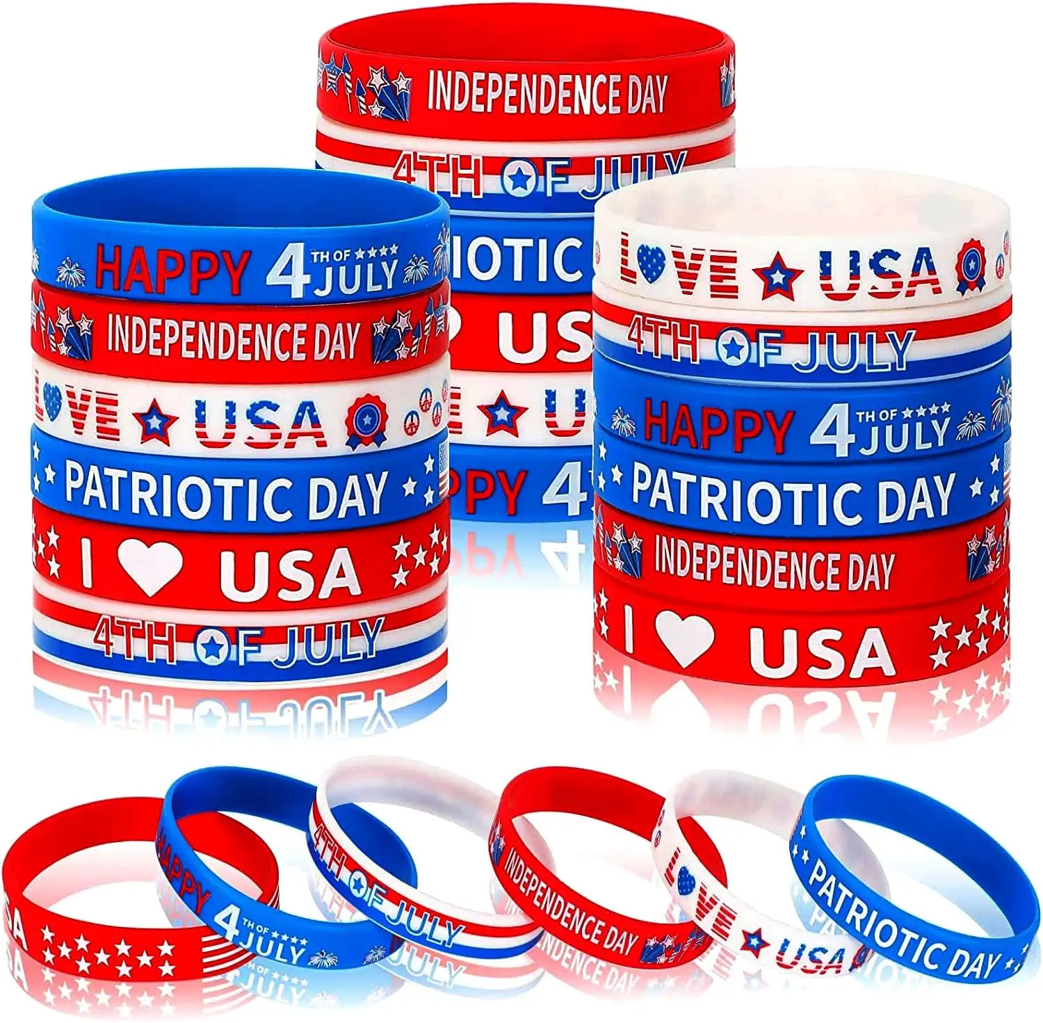 Pulseira de silicone para presente de Dia da Independência dos EUA, pulseira de silicone patriotica com logotipo personalizado, à prova d'água e macia, ideal para vendas