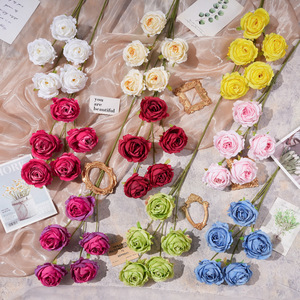 Bouquet de fleurs artificielles en soie Dream Rose, 5 têtes, décoration de mariage et de maison, moulage par injection, fait main - Product Image 1