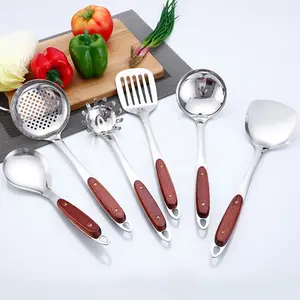 Cooking tools set 6 pieces wooden grain plastic handle stainless steel kitchen utensil set