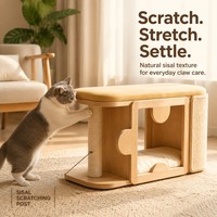 Banc-lit pour chat en bois pour entrée, mobilier multifonctionnel pour animaux de compagnie avec panneau à gratter en sisal et coussin doux pour chat