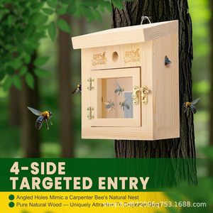 Trampa para abejas de madera para exteriores, casa de observación de abejas perforada, casa trampa para abejas colgante de madera para exteriores - Product Image 2