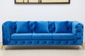 Sofá Azul Moderno de Tres Plazas para Restaurante, Estilo Italiano, de Lujo Ligero, con Tapicería de Tela <span class=keywords><strong>y</strong></span> Cuero PU - Product Image 2