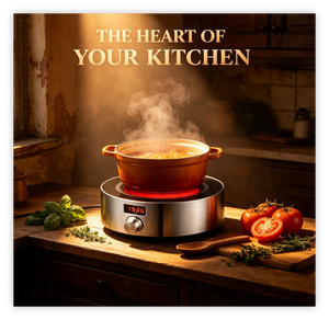 <span class=keywords><strong>Cocina</strong></span> Infrarroja Redonda AMOR Mini, Control por Perilla, 1200W Reales, Acero Inoxidable, Portátil, con Temporizador y Pantalla Digital - Product Image 4