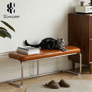 Luxury Modern Beauty Salon Waiting <b>Sofa</b> <b>Bench</b> Technical Leather Upholstered Stainless Steel Legs Waiting Chair for Hair Salon - Product Image 4