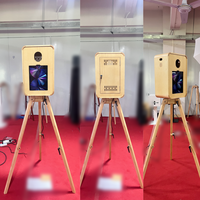 Machine Photobooth en Bois de Luxe pour iPad, Compatible avec iPad 10.2, 10.9, 11, 12.9, 13 Pouces, Photobooth Rétro en Bois avec Support Pliable en Chêne Blanc
