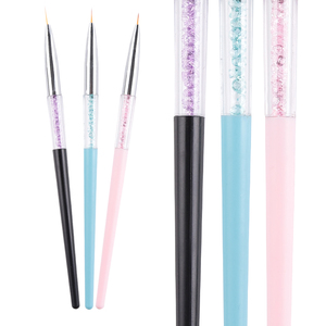 Lot de 3 pinceaux à ongles en nylon colorés avec manche en plastique à paillettes et diamants pour le nail art en salon - Product Image 2