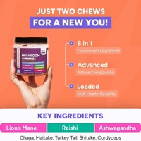 Gummies aux champignons OEM/ODM, Gummies aux champignons Lion's Mane, stimulent l'immunité et l'énergie, complément alimentaire en gummies aux champignons