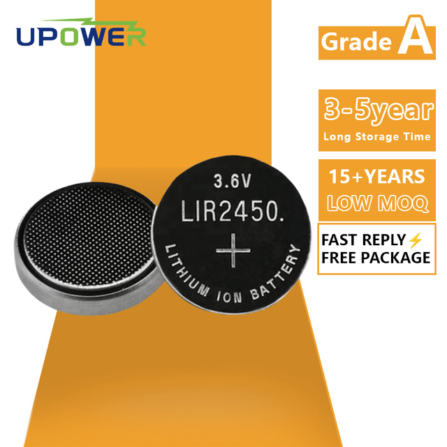 ULi LIR2450 3.6V Lithium-ion Button Cell Battery 160mAh Li-ion Rechargeable Coin Cell for Watch Clock CMOS Batteries