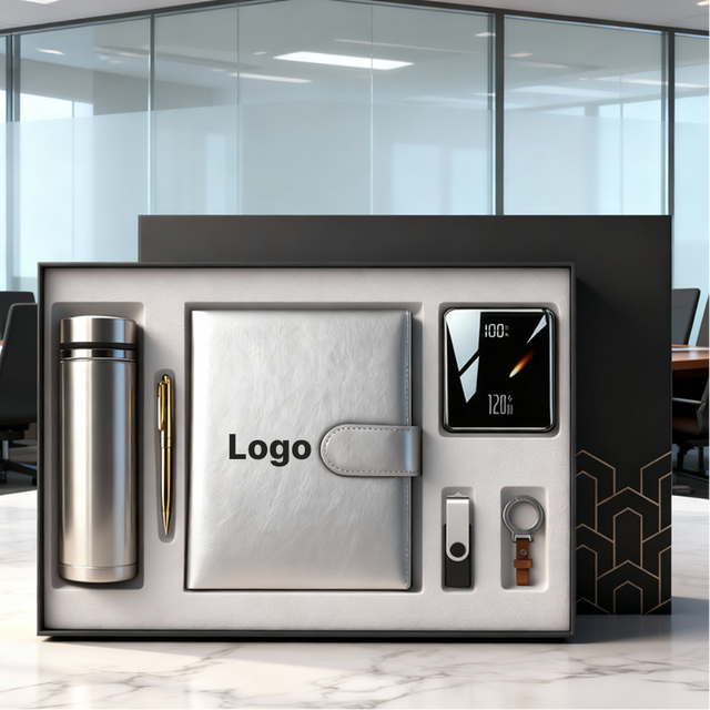 2026 Lork Luxury Black Leather Corporate Gift Set - Magnetic 8000mAh Power Bank A5 Notebook & 16GB USB Flash Drive Kit