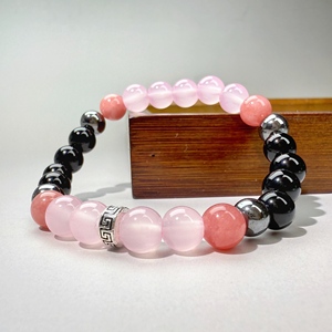 Gelang 8mm wanita terlaris mode baru kristal merah muda lintas batas dan <span class=keywords><strong>Garnet</strong></span> dengan enam permata alami lainnya sebagai hadiah