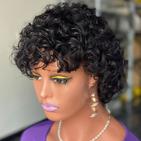 Perruque Courte Bouclée Pixie Cut Sans Colle en Cheveux Humains, Facile à Porter, Pas Chère, Sans Lacet, Cheveux Vierges pour Femmes Noires Américaines