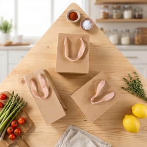 Bolsas de papel kraft con asas de cinta, reciclables, estándar, planas, para envasado de alimentos, estilo clásico, proveedor de bolsas de papel de Vietnam - Product Image 1