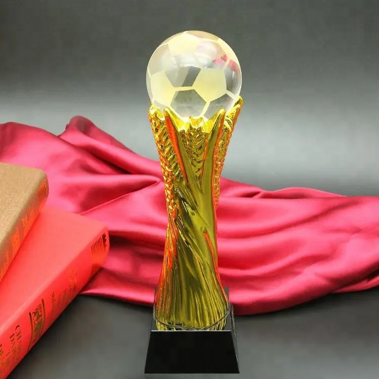 2021 Factory Wholesale NEW Design laser engraved world cup trophy and medals crystal ball resin trophy for World Cup