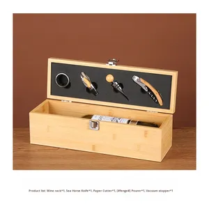 Ensemble de coffret cadeau d'ouvre-bouteille de vin écologique en bois de bambou, vente en gros - Product Image 1