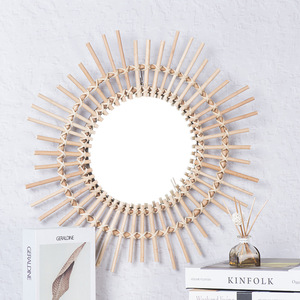 Willow Woven Round <b>Mirror</b> Framed Wall <b>Hanging</b> <b>Mirror</b> For Living Room Bedroom Entrance Hall Decorative Artistic Photography - Product Image 4