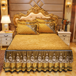 Sunny Textile all'ingrosso autunno inverno trapuntato gonna da letto in velluto di cristallo copriletto antiscivolo addensato in pizzo stile principessa - Product Image 6
