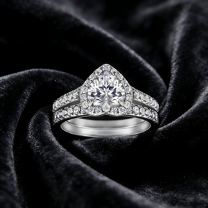 Romantic Heart Shaped Halo Wedding <b>Ring</b> <b>Set</b> Handmade 925 <b>Silver</b> Cubic Zirconia Engagement <b>Ring</b> Rhodium for Parties CMA Certified - Product Image 2
