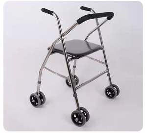 Andador para personas mayores, andador plegable de acero inoxidable con ruedas, andador portátil de cuatro patas con asiento y 22 tubos - Product Image 5