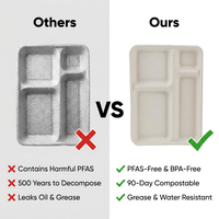 Eco-vriendelijke voedselcontainer van bagasse met vier compartimenten, duurzame cateringbenodigdheden voor restaurants en afhaalmaaltijden