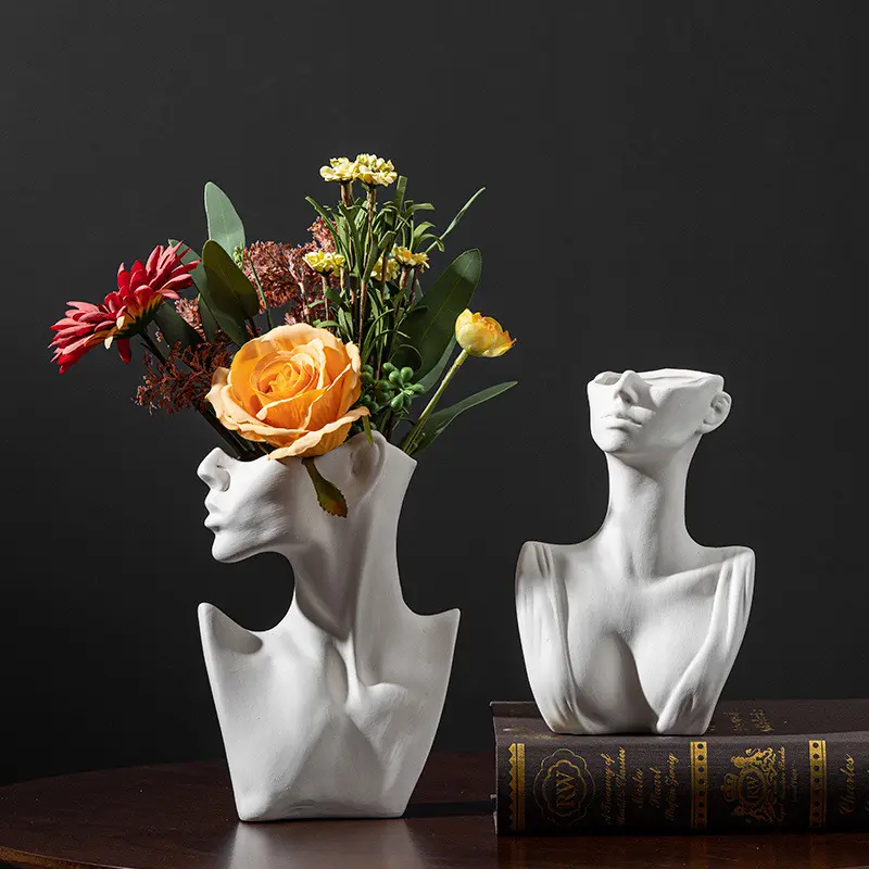 2023 New Arrivals Pampas Grass Pot Natural Dried Human Face Flowers Vases Nordic Modern Home Decor Unglazed Ceramic Vase Set