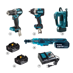 Kit combiné d'outils électriques sans fil Makita 7 pièces 18V avec perceuse sans balais, clé à chocs, pistolet à graisse, cliquet, 2 batteries et chargeur - Product Image 1
