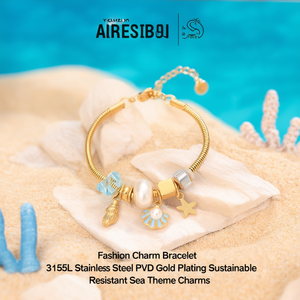 สร้อยข้อมือแฟชั่นเสน่ห์ดึงดูดใจ ทำจากสแตนเลสสตีล 316L ชุบทอง PVD ทนทานต่อสภาพทะเล พร้อมจี้ธีมทะเล - Product Image 3