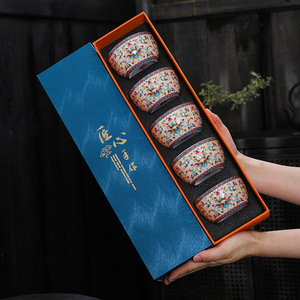 Wholesale Ceramic Enamel Color Gilded Single Retro Cups And Tea Bowls <b>Gift</b> <b>Box</b> Sets - Product Image 4