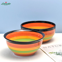 Passe au lave-vaisselle en stock pas cher 7 8 9 10 pouces céramique grès peinture à la main peint à la main arc-en-ciel salade soupe bols de riz