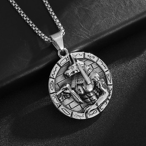 Yunnique Ancient Egyptian Animal Zodiac Anubis Round Pendant Necklace Titanium Steel Unisex Hip Hop Jewelry - Product Image 2