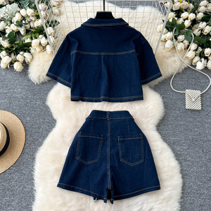 Nuevo otoño Color sólido Stitch Pockets Jeans Camisa Falda Conjunto Conjuntos de mezclilla para <span class=keywords><strong>mujer</strong></span> - Product Image 3