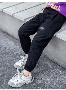 Importation de produits en Chine Nouveau pantalon <span class=keywords><strong>noir</strong></span> kaki de couleur unie Pantalon <span class=keywords><strong>cargo</strong></span> en jean pour filles et enfants - Product Image 4