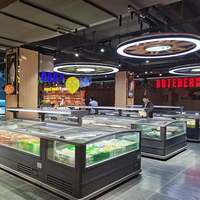 Congélateur îlot vitré avec extérieur en acier peint, intérieur en aluminium et dégivrage automatique pour supermarchés